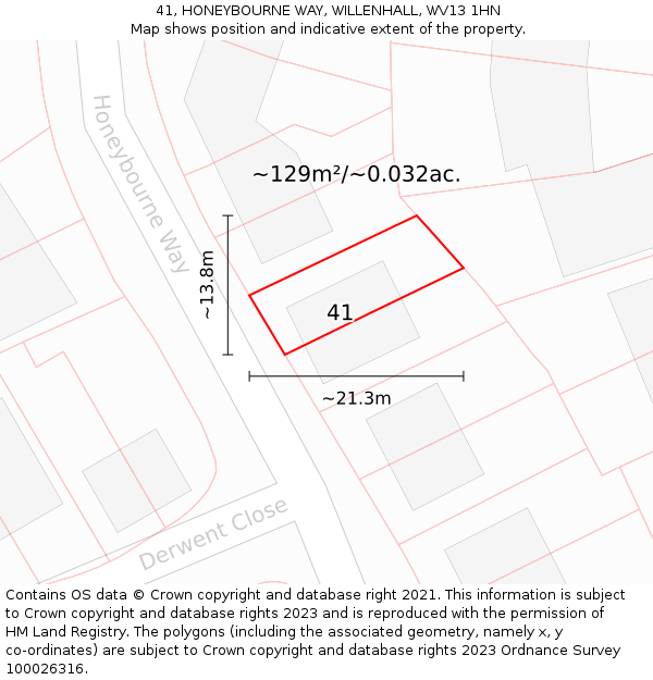 41, HONEYBOURNE WAY, WILLENHALL, WV13 1HN: Plot and title map