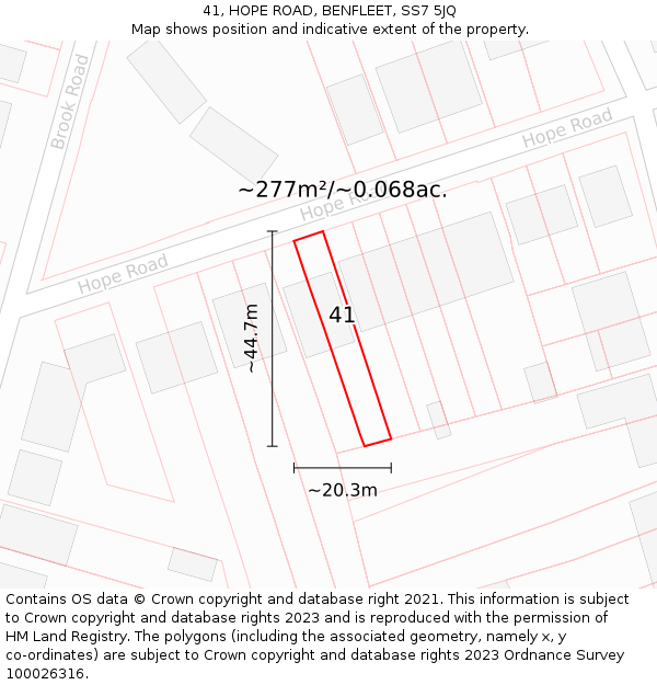 41, HOPE ROAD, BENFLEET, SS7 5JQ: Plot and title map