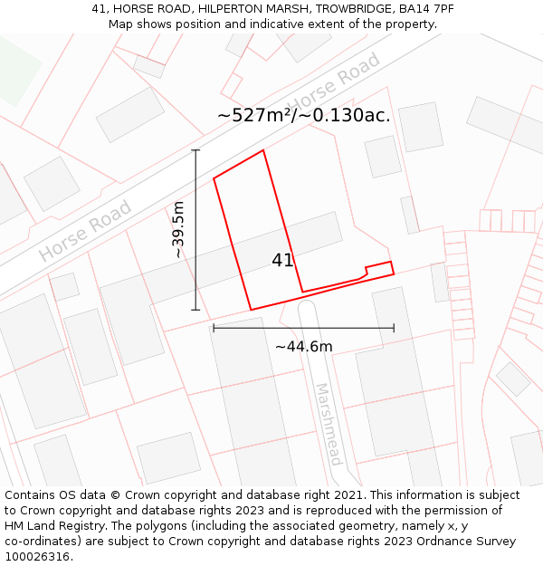 41, HORSE ROAD, HILPERTON MARSH, TROWBRIDGE, BA14 7PF: Plot and title map