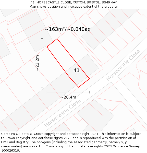 41, HORSECASTLE CLOSE, YATTON, BRISTOL, BS49 4AY: Plot and title map