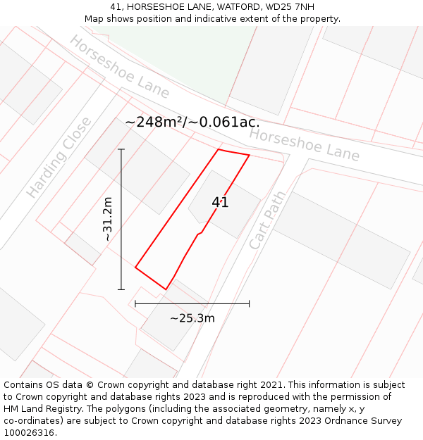 41, HORSESHOE LANE, WATFORD, WD25 7NH: Plot and title map