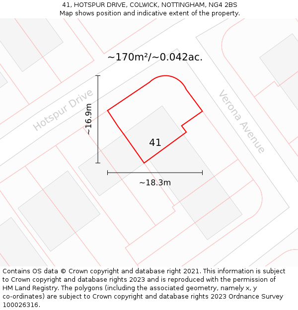 41, HOTSPUR DRIVE, COLWICK, NOTTINGHAM, NG4 2BS: Plot and title map