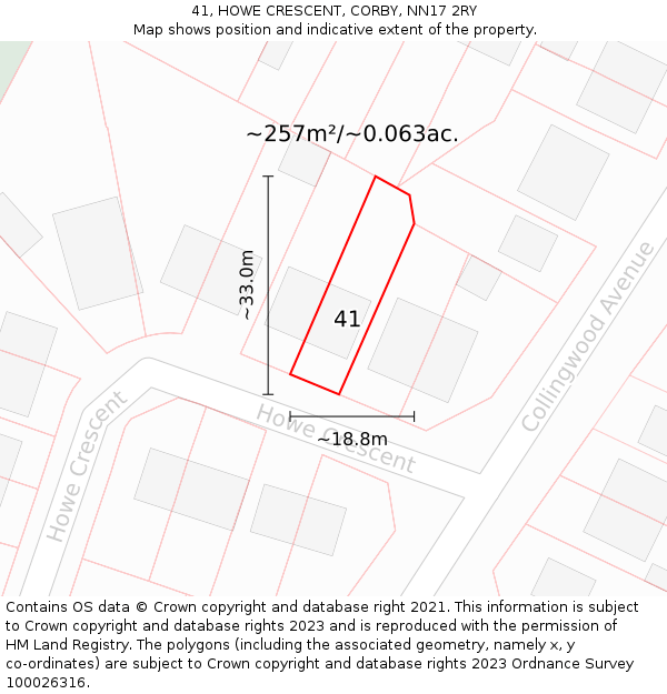 41, HOWE CRESCENT, CORBY, NN17 2RY: Plot and title map