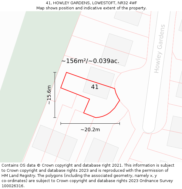 41, HOWLEY GARDENS, LOWESTOFT, NR32 4WF: Plot and title map