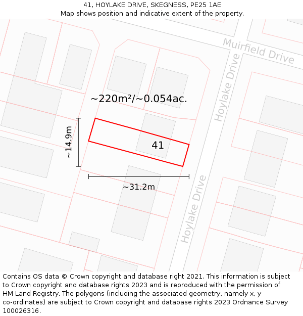 41, HOYLAKE DRIVE, SKEGNESS, PE25 1AE: Plot and title map