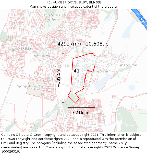 41, HUMBER DRIVE, BURY, BL9 6SJ: Plot and title map