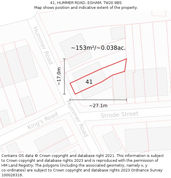 41, HUMMER ROAD, EGHAM, TW20 9BS: Plot and title map