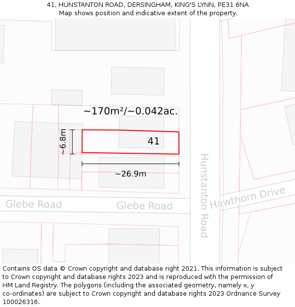 41, HUNSTANTON ROAD, DERSINGHAM, KING'S LYNN, PE31 6NA: Plot and title map