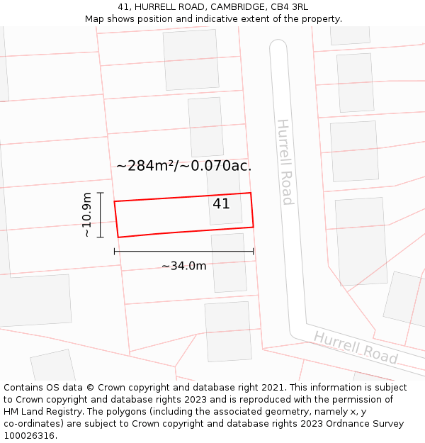 41, HURRELL ROAD, CAMBRIDGE, CB4 3RL: Plot and title map