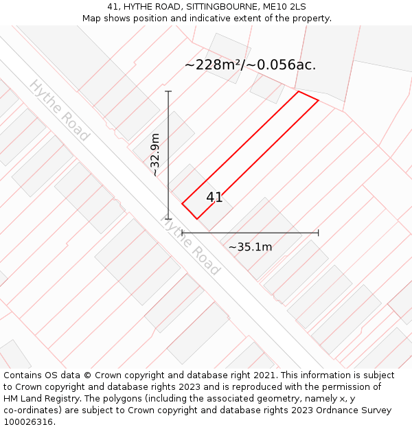 41, HYTHE ROAD, SITTINGBOURNE, ME10 2LS: Plot and title map