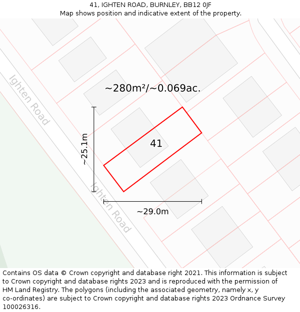 41, IGHTEN ROAD, BURNLEY, BB12 0JF: Plot and title map