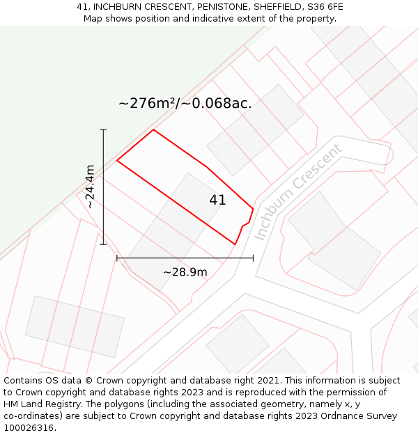 41, INCHBURN CRESCENT, PENISTONE, SHEFFIELD, S36 6FE: Plot and title map