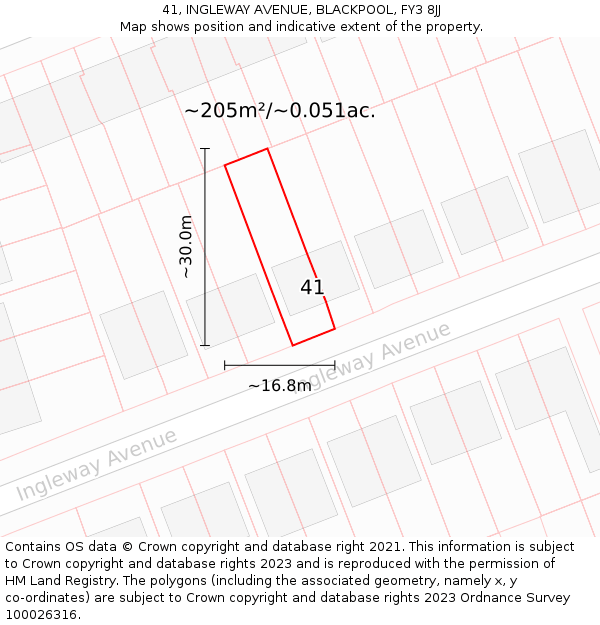 41, INGLEWAY AVENUE, BLACKPOOL, FY3 8JJ: Plot and title map