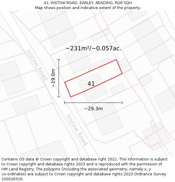 41, INSTOW ROAD, EARLEY, READING, RG6 5QH: Plot and title map