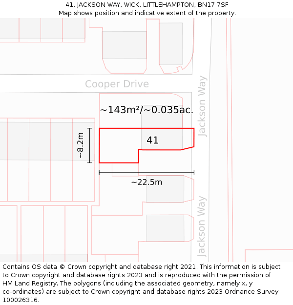 41, JACKSON WAY, WICK, LITTLEHAMPTON, BN17 7SF: Plot and title map