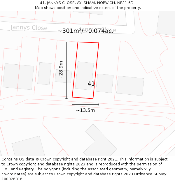 41, JANNYS CLOSE, AYLSHAM, NORWICH, NR11 6DL: Plot and title map