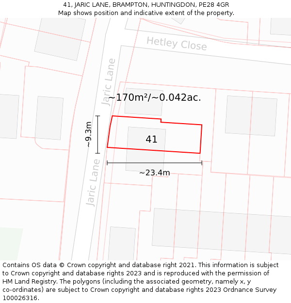 41, JARIC LANE, BRAMPTON, HUNTINGDON, PE28 4GR: Plot and title map