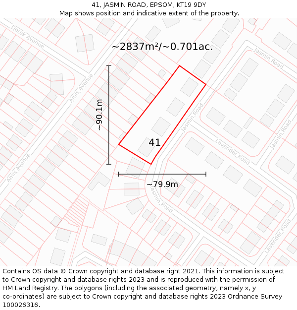 41, JASMIN ROAD, EPSOM, KT19 9DY: Plot and title map