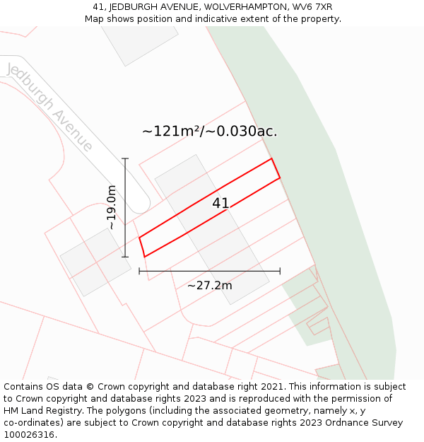 41, JEDBURGH AVENUE, WOLVERHAMPTON, WV6 7XR: Plot and title map