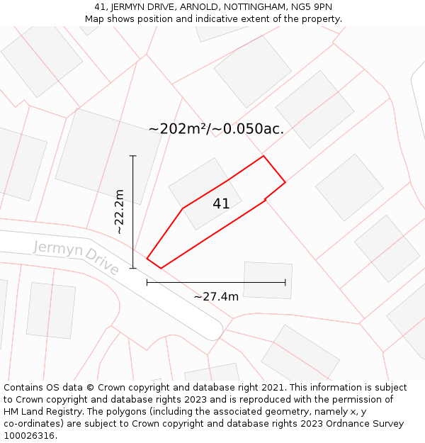 41, JERMYN DRIVE, ARNOLD, NOTTINGHAM, NG5 9PN: Plot and title map
