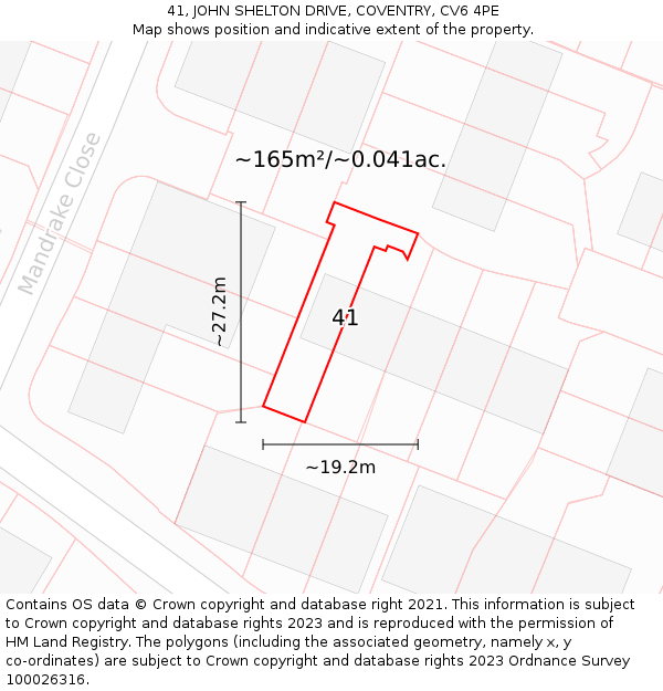 41, JOHN SHELTON DRIVE, COVENTRY, CV6 4PE: Plot and title map