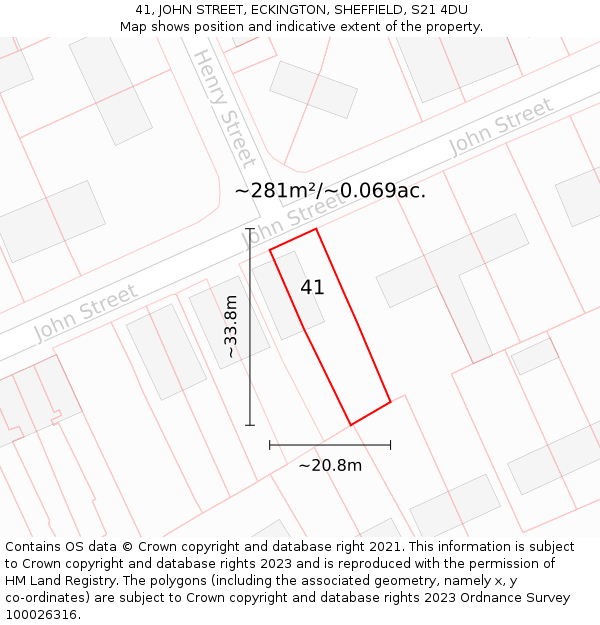 41, JOHN STREET, ECKINGTON, SHEFFIELD, S21 4DU: Plot and title map