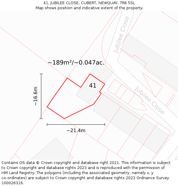 41, JUBILEE CLOSE, CUBERT, NEWQUAY, TR8 5SL: Plot and title map