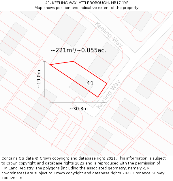 41, KEELING WAY, ATTLEBOROUGH, NR17 1YF: Plot and title map