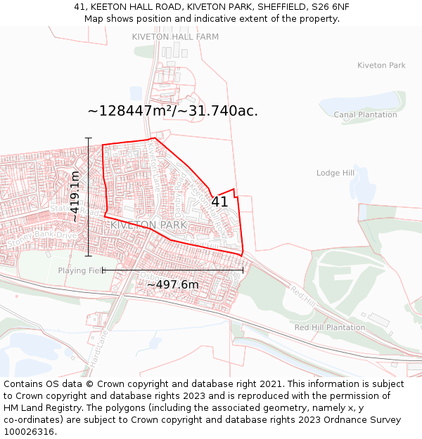 41, KEETON HALL ROAD, KIVETON PARK, SHEFFIELD, S26 6NF: Plot and title map