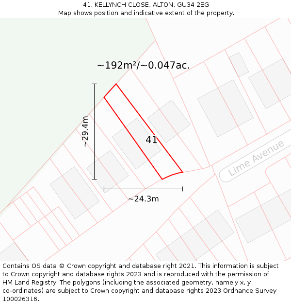 41, KELLYNCH CLOSE, ALTON, GU34 2EG: Plot and title map