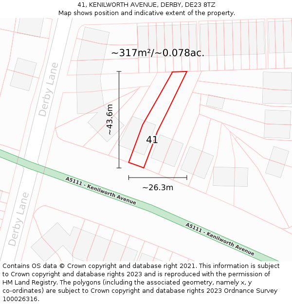 41, KENILWORTH AVENUE, DERBY, DE23 8TZ: Plot and title map