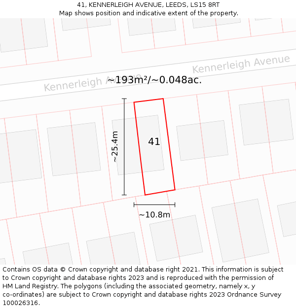 41, KENNERLEIGH AVENUE, LEEDS, LS15 8RT: Plot and title map