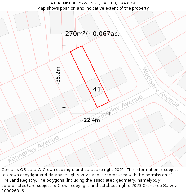 41, KENNERLEY AVENUE, EXETER, EX4 8BW: Plot and title map