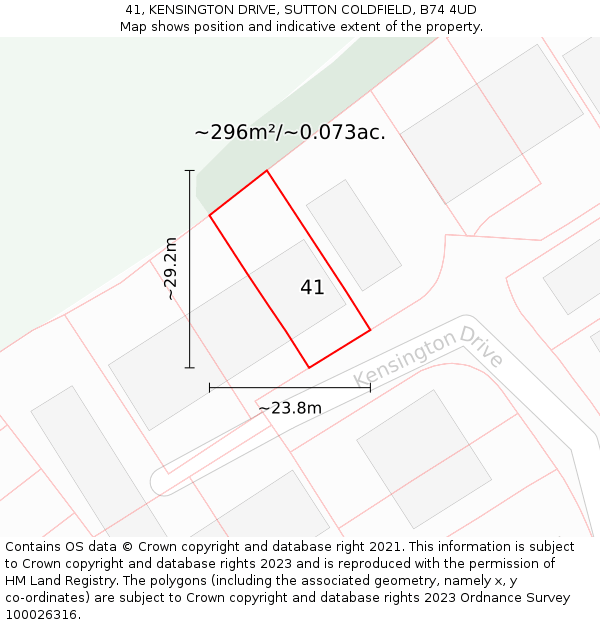 41, KENSINGTON DRIVE, SUTTON COLDFIELD, B74 4UD: Plot and title map