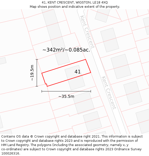 41, KENT CRESCENT, WIGSTON, LE18 4XQ: Plot and title map
