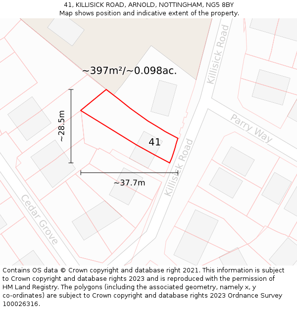 41, KILLISICK ROAD, ARNOLD, NOTTINGHAM, NG5 8BY: Plot and title map
