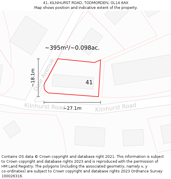 41, KILNHURST ROAD, TODMORDEN, OL14 6AX: Plot and title map