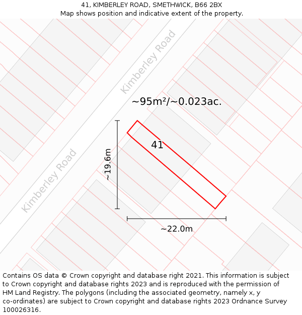 41, KIMBERLEY ROAD, SMETHWICK, B66 2BX: Plot and title map