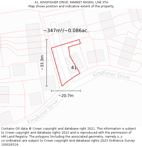 41, KINGFISHER DRIVE, MARKET RASEN, LN8 3TH: Plot and title map