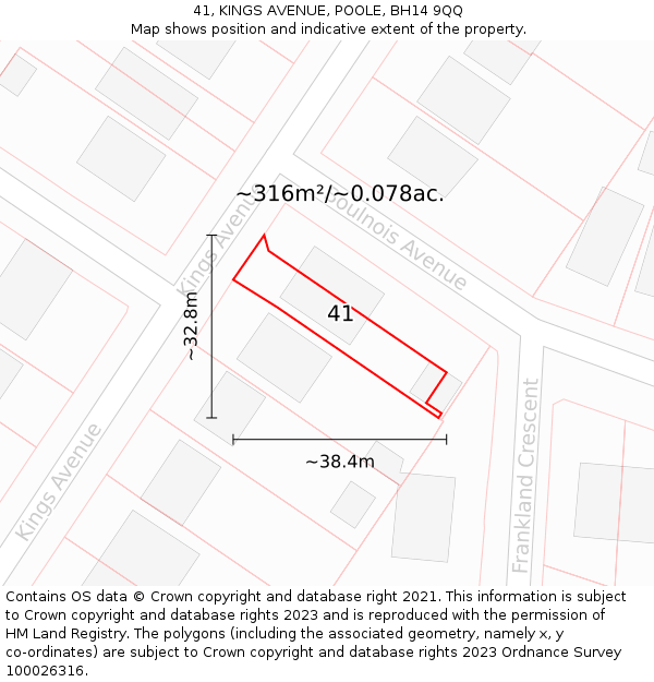 41, KINGS AVENUE, POOLE, BH14 9QQ: Plot and title map