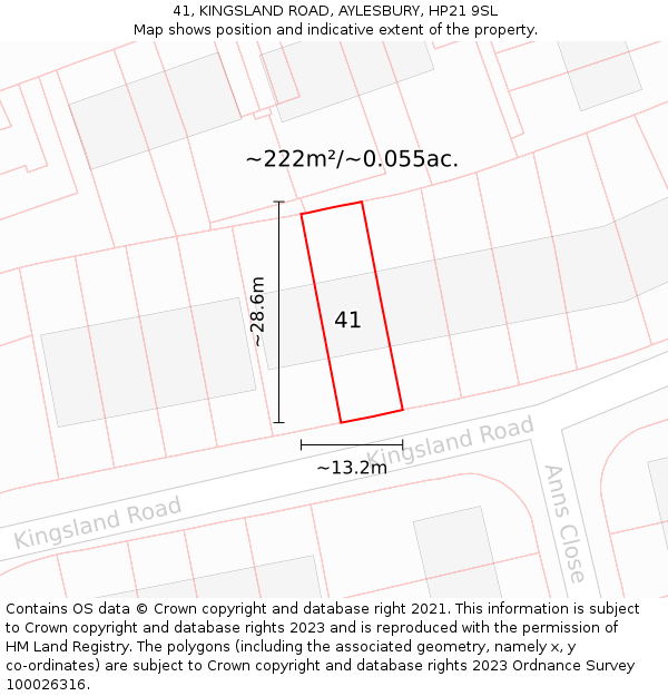 41, KINGSLAND ROAD, AYLESBURY, HP21 9SL: Plot and title map