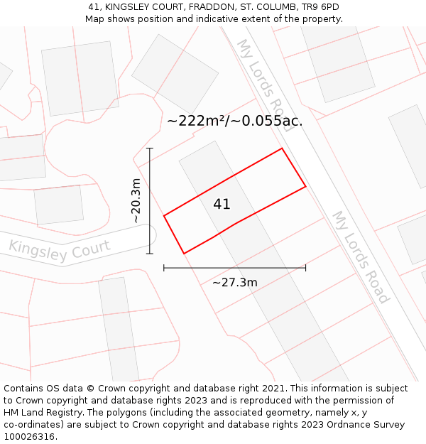 41, KINGSLEY COURT, FRADDON, ST. COLUMB, TR9 6PD: Plot and title map