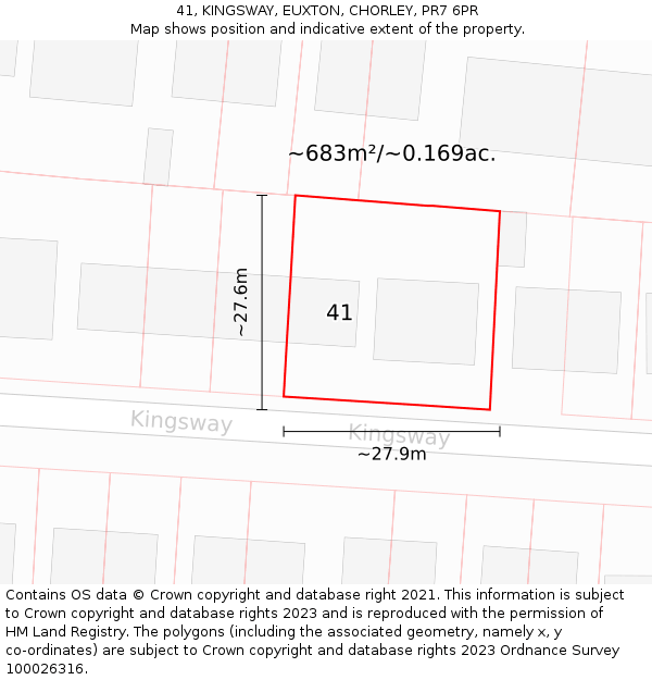 41, KINGSWAY, EUXTON, CHORLEY, PR7 6PR: Plot and title map