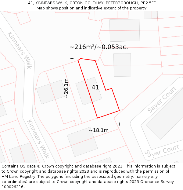 41, KINNEARS WALK, ORTON GOLDHAY, PETERBOROUGH, PE2 5FF: Plot and title map