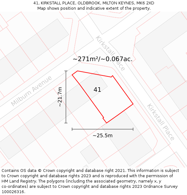 41, KIRKSTALL PLACE, OLDBROOK, MILTON KEYNES, MK6 2XD: Plot and title map