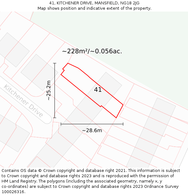 41, KITCHENER DRIVE, MANSFIELD, NG18 2JG: Plot and title map