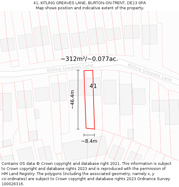 41, KITLING GREAVES LANE, BURTON-ON-TRENT, DE13 0PA: Plot and title map