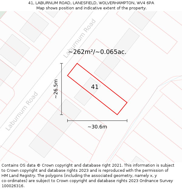 41, LABURNUM ROAD, LANESFIELD, WOLVERHAMPTON, WV4 6PA: Plot and title map