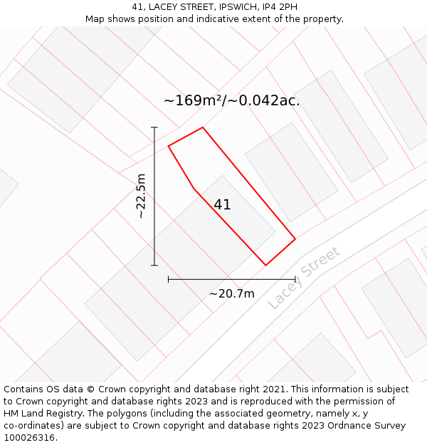 41, LACEY STREET, IPSWICH, IP4 2PH: Plot and title map