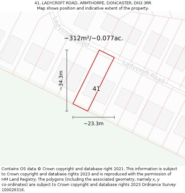 41, LADYCROFT ROAD, ARMTHORPE, DONCASTER, DN3 3RR: Plot and title map